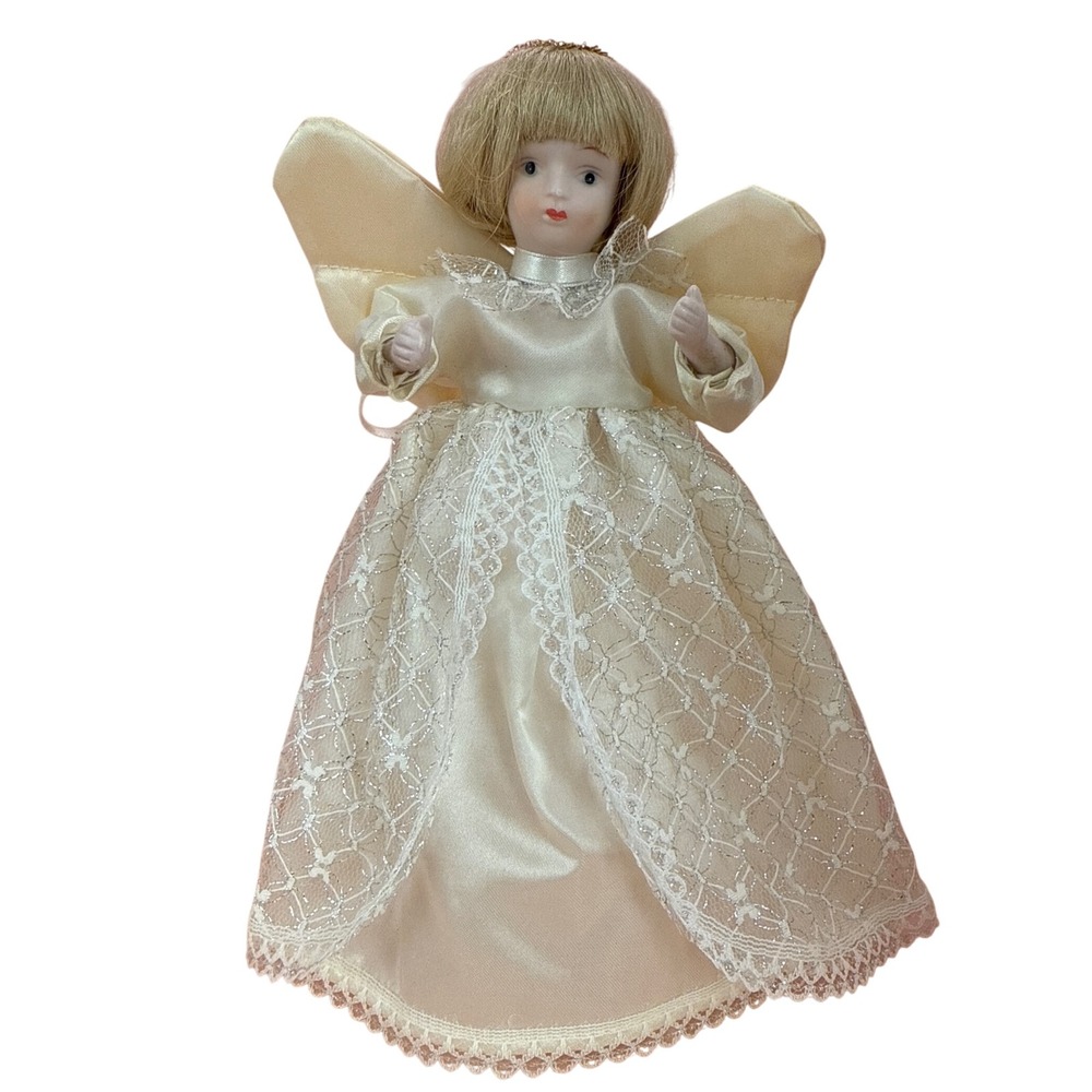 Porcelain‎ Blonde Angel Doll 9" Tree Topper Vintage Christmas